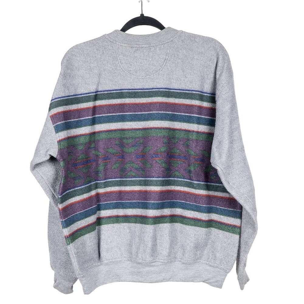 Salty Dog Gant VTG Sweatshirt M 90s Gray Striped Southwestern Felted Dadcore - Picture 5 of 5